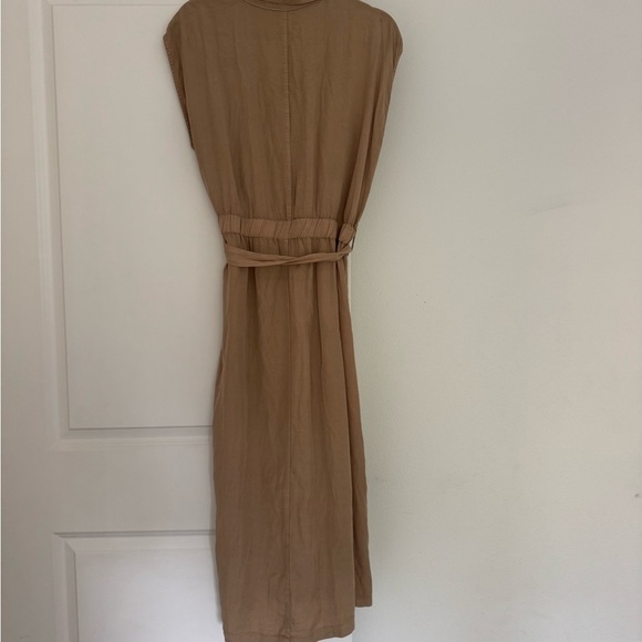 Thread & Supply women’s tan brown poplin belted midi dress size large 12 14 - Picture 2 of 6